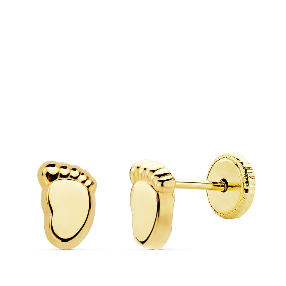 18K PENDIENTES ORO AMARILLO PIE BEBE LISO 6.5X4 MM CIERRE TUERCA