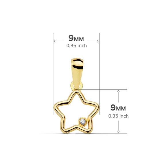18K COLGANTE ORO AMARILLO AMULETO ESTRELLA CIRCONITA 9X9 MM