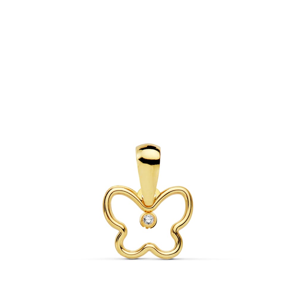 18K COLGANTE ORO AMARILLO AMULETO MINI MARIPOSA CIRCONITA 9 X 8 MM