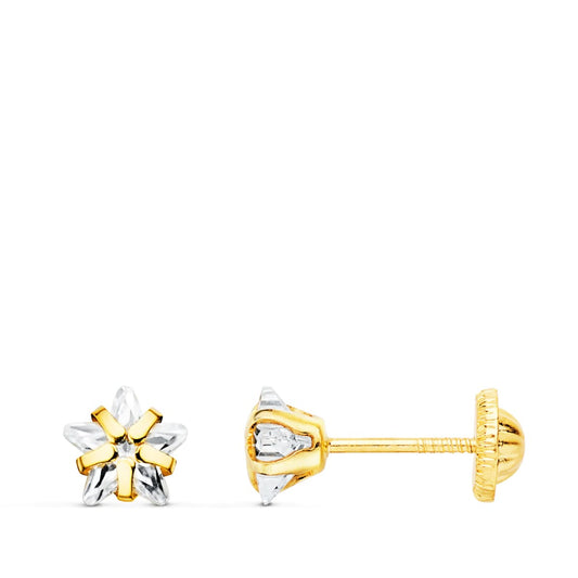 18K PENDIENTES ORO AMARILLO CIRCONITA ESTRELLA 5X5 MM CIERRE TUERCA