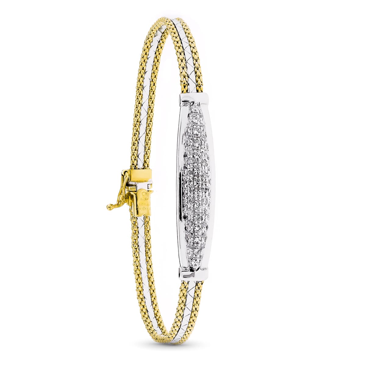 18K PULSERA ORO BICOLOR SEMIRIGIDA CON CIRCONITAS