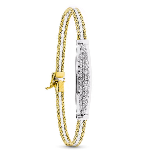 18K PULSERA ORO BICOLOR SEMIRIGIDA CON CIRCONITAS