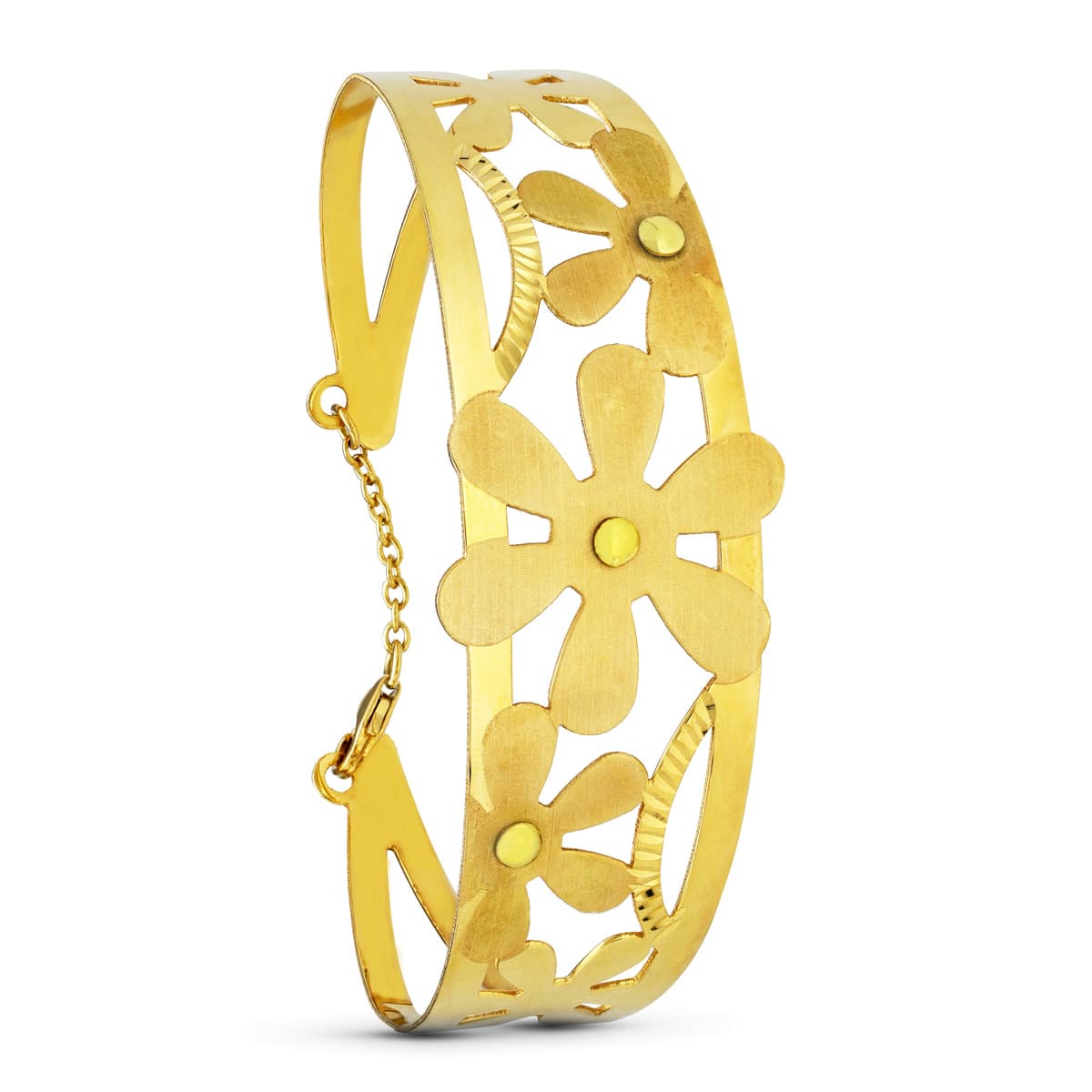 18K PULSERA ORO AMARILLO FLORES LASER