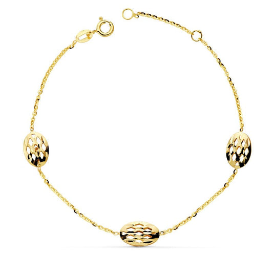 18K PULSERA ORO AMARILLO OVALES CALADOS 19.5CM
