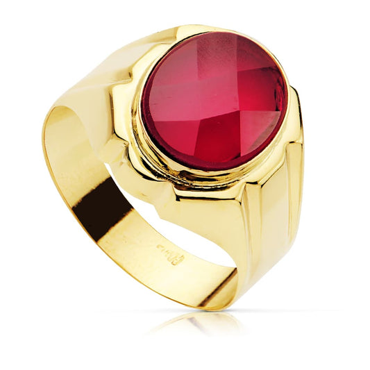 9K SELLO ORO AMARILLO HUECO CABALLERO RUBI SPINEL 12,5 X 10 MM
