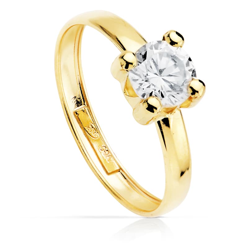9K SOLITARIO ORO AMARILLO CON CIRCONITA EN GARRAS DE 6 MM