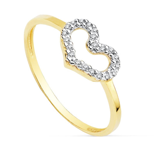 18K SORTIJA ORO BICOLOR CORAZON CIRCONITAS