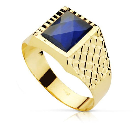 18K SELLO ORO AMARILLO CABALLERO PIEDRA ZAFIRO SPINEL 10X8 MM