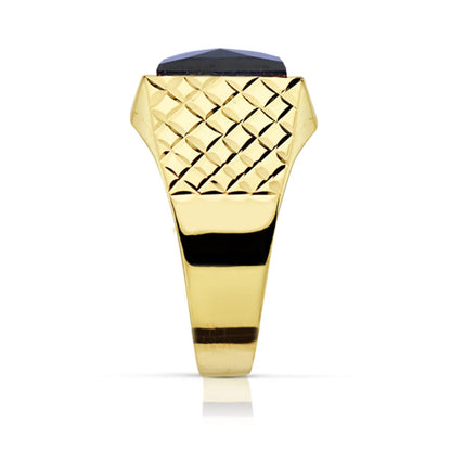 18K SELLO ORO AMARILLO CABALLERO PIEDRA ZAFIRO SPINEL 10X8 MM