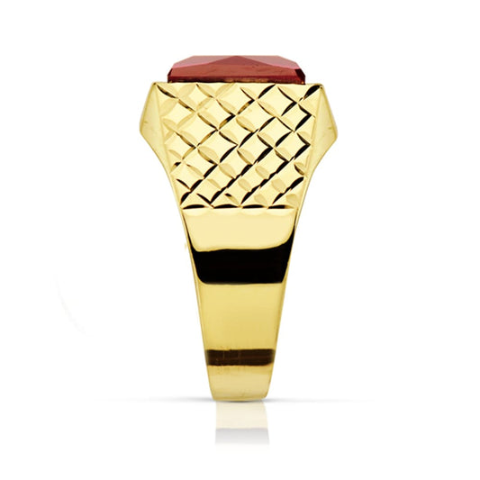 18K SELLO ORO AMARILLO CABALLERO PIEDRA RUBI SPINEL 10X8 MM