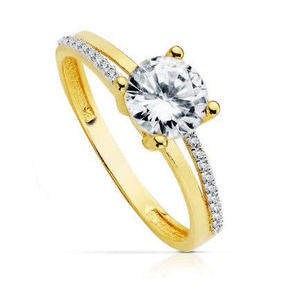 18K SOLITARIO ORO BICOLOR CON CIRCONITA Y 4 GARRAS CON CIRCONITA DE 7 MM
