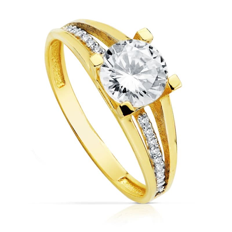 18K SOLITARIO ORO BICOLOR CIRCONITA CON 4 GARRAS Y CIRCONITA DE 7 MM
