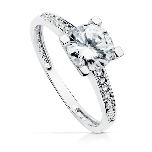 18K SOLITARIO ORO BLANCO con CIRCONITA y 4 GARRAS CON CIRCONITA 7MM