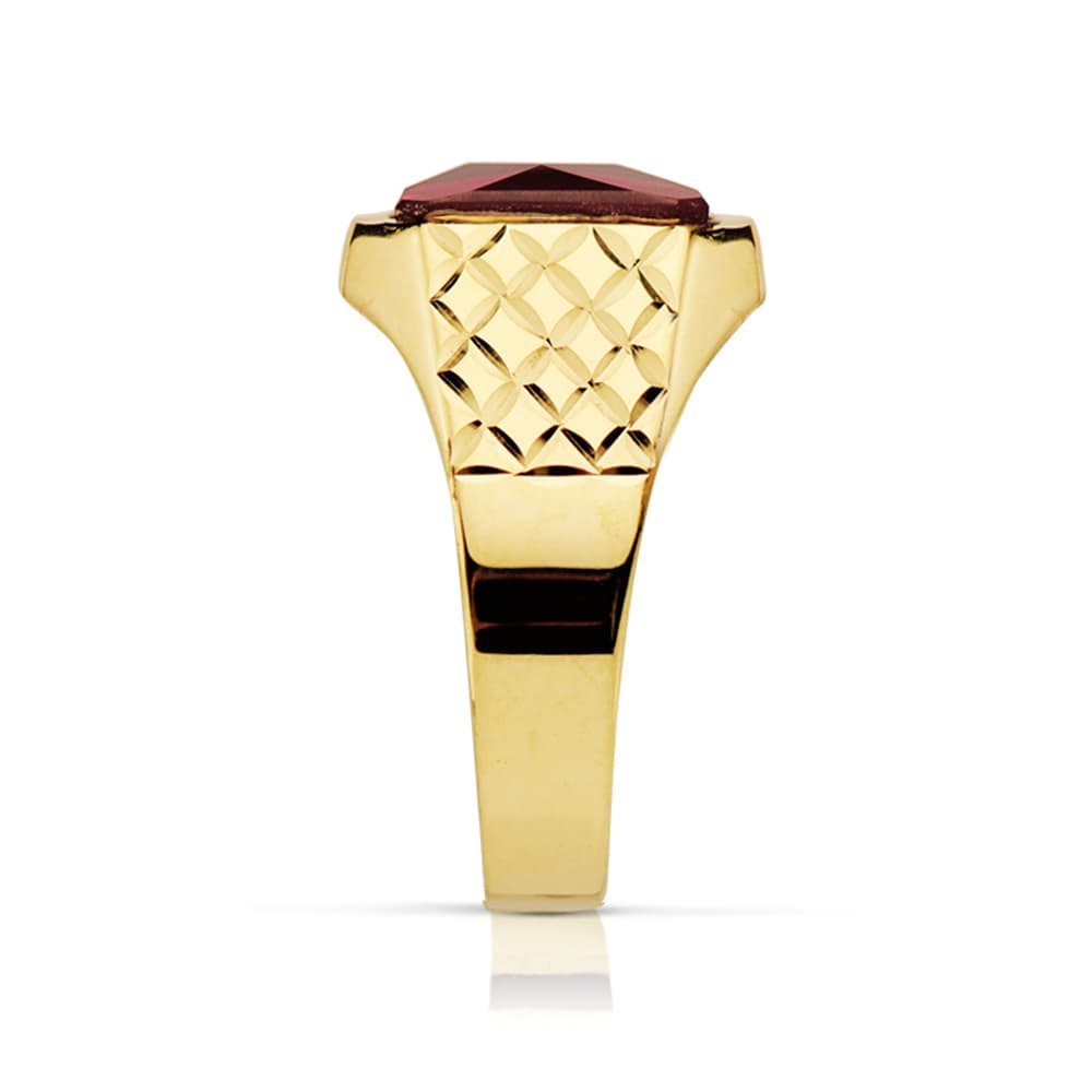 18K SELLO ORO AMARILLO CADETE PIEDRA 9X7 MM RUBI SPINEL TALLADO