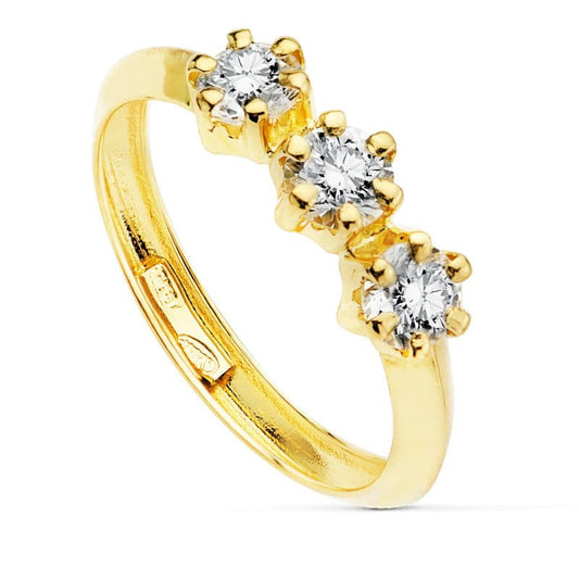 18K SORTIJA TRESILLO ORO AMARILLO CON 3 CIRCONITA DE 4 MM EN GARRAS