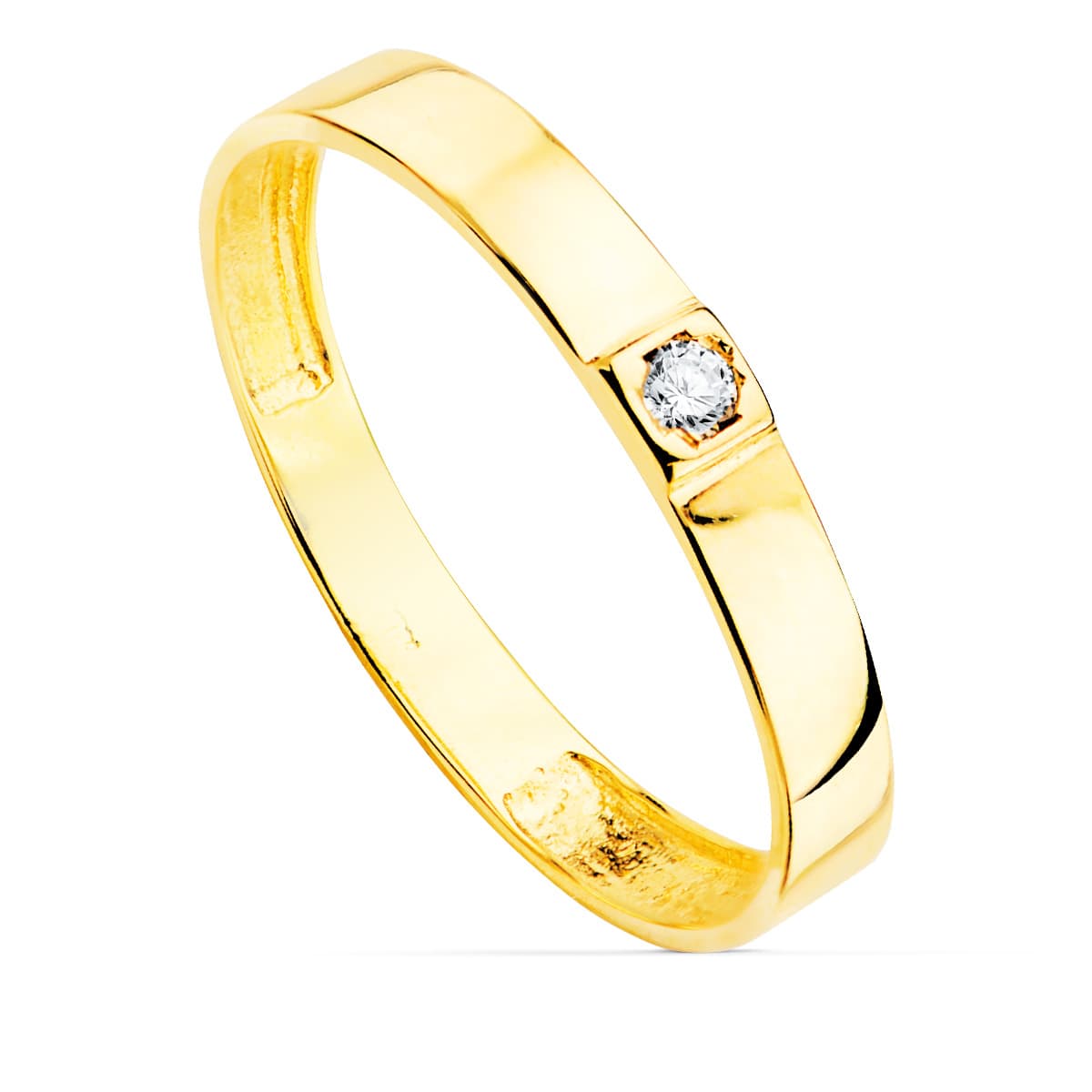 18K SORTIJA ORO AMARILLO BRILLO 1 CIRCONITA ANCHO 3 MM