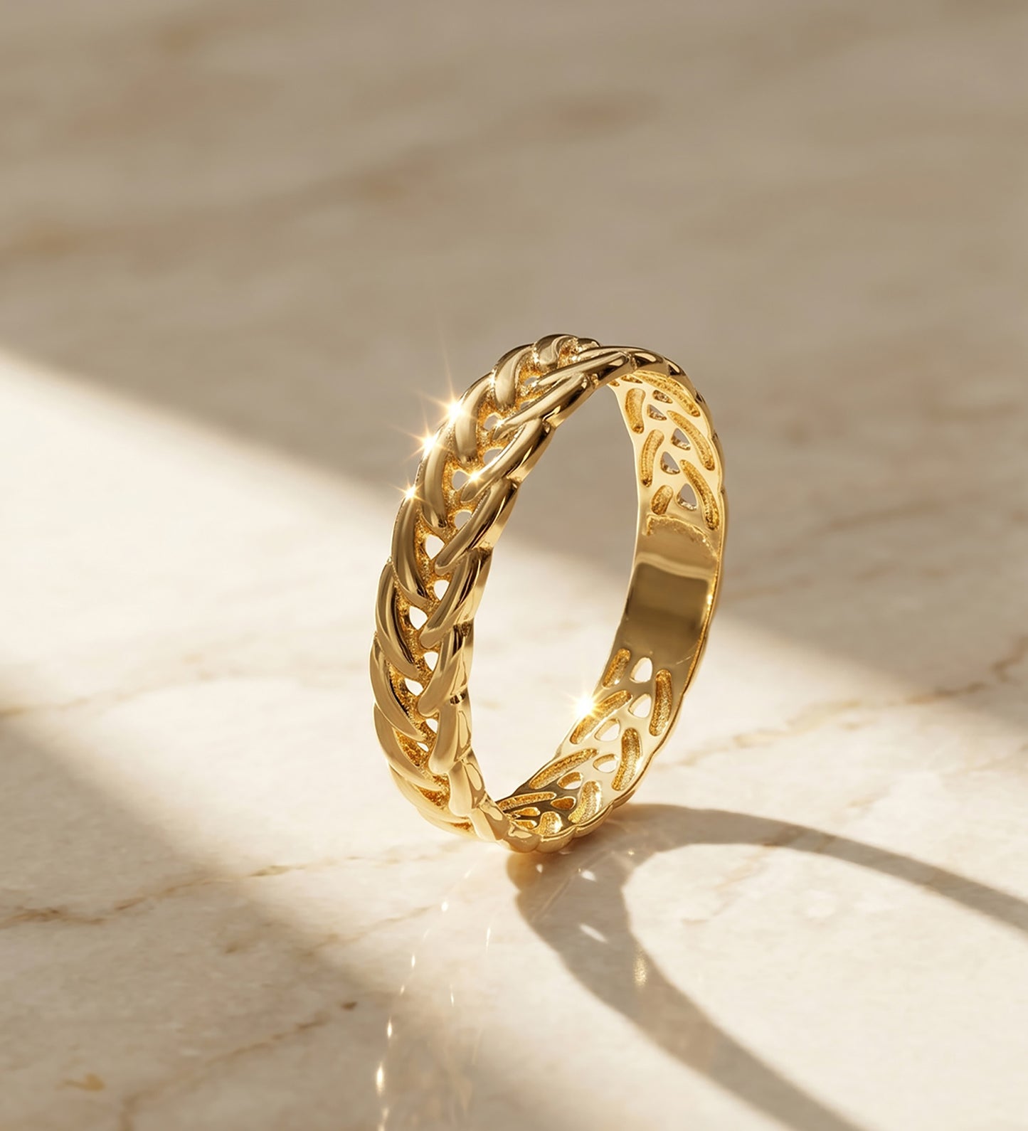 18K SORTIJA ORO AMARILLO TRENZADO ESPIGA ANCHO CUERPO 3.5 MM