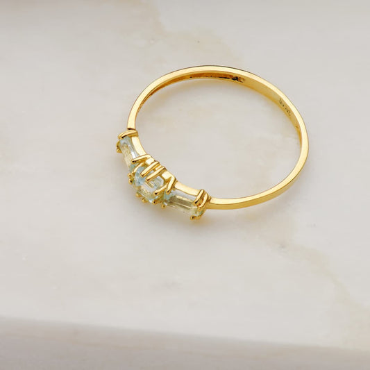 18K SORTIJA ORO AMARILLO TOPACIO AZUL NATURAL TALLA CUADRADA Y BAGUETTE