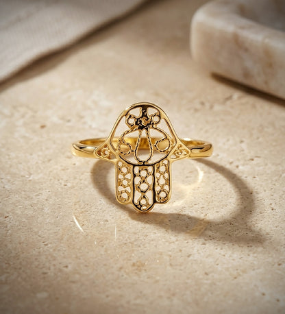 18K SORTIJA ORO AMARILLO MANO DE FATIMA 12X10 MM