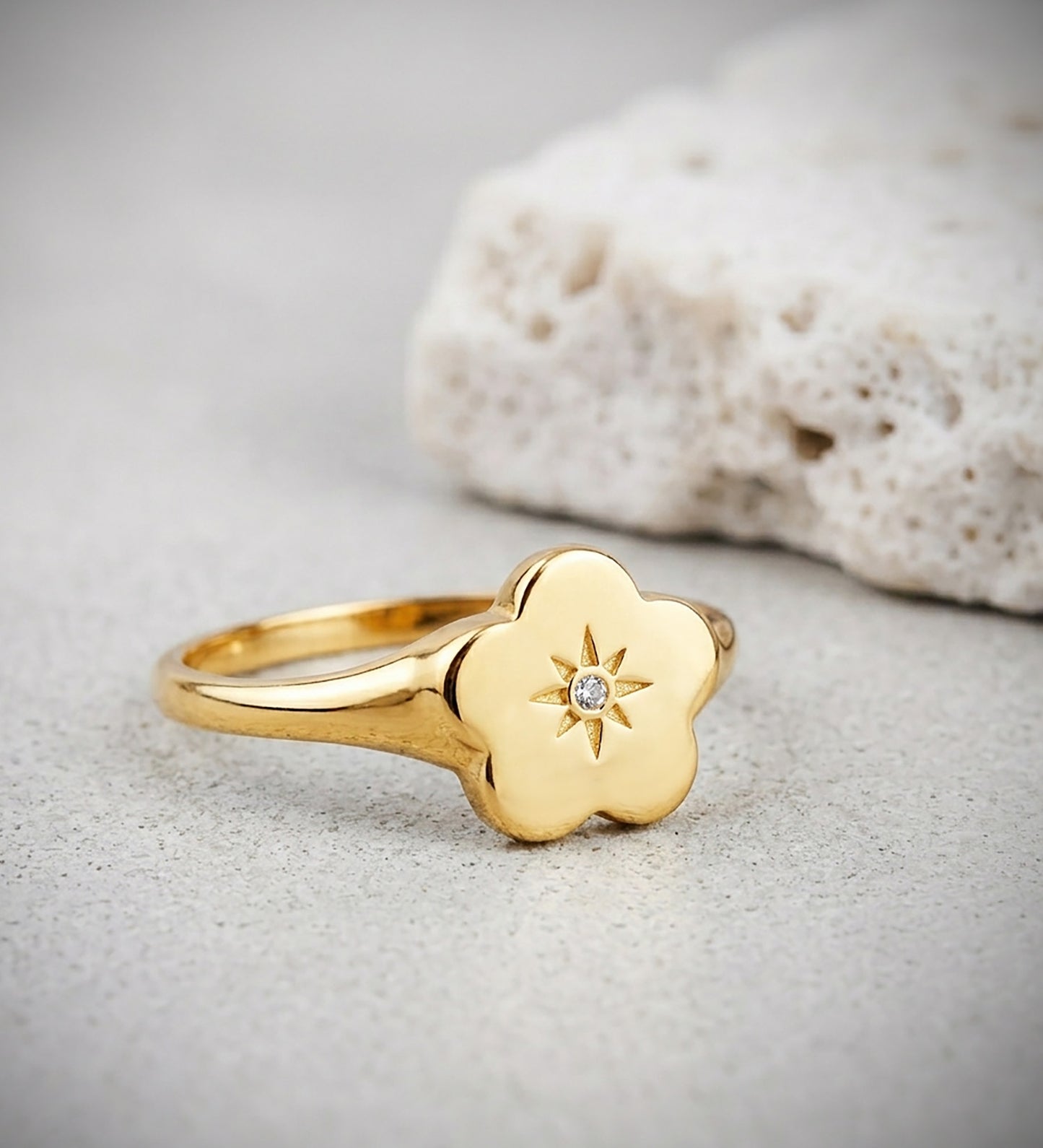 18K SELLO ORO AMARILLO MUJER CABEZA FLOR CON CIRCONITA 9X8 MM