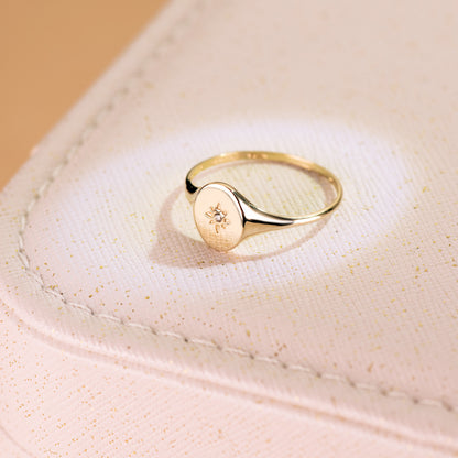 18K SELLO ORO AMARILLO MUJER CABEZA OVAL CON CIRCONITA 9X8 MM