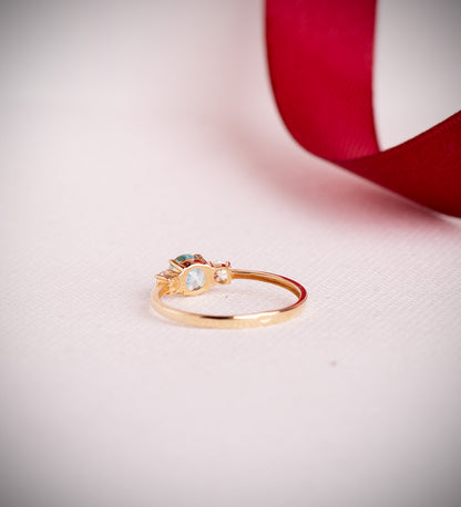 18K SORTIJA ORO AMARILLO AGUAMARINA ICE Y CIRCONITAS EN GARRAS. ANCHO: 5 MM