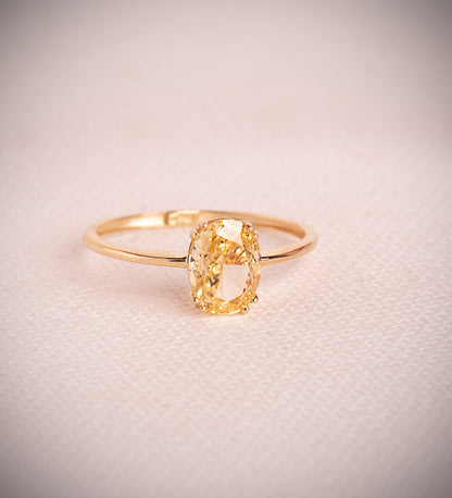 18K SORTIJA ORO AMARILLO PIEDRA ICE CUT YELLOW OVAL DE 8 X 6 MM.
