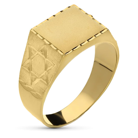 18K SELLO ORO AMARILLO CABALLERO LABRADO ESTRELLA. ANCHO 11MM