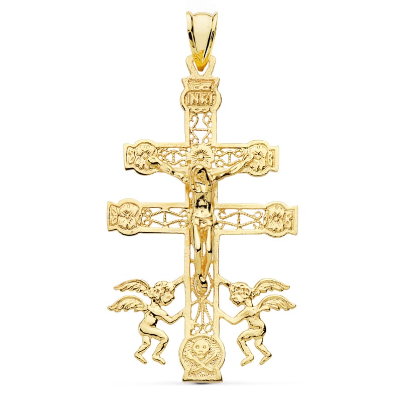 9K CRUZ ORO AMARILLO CARAVACA 49X27 MM