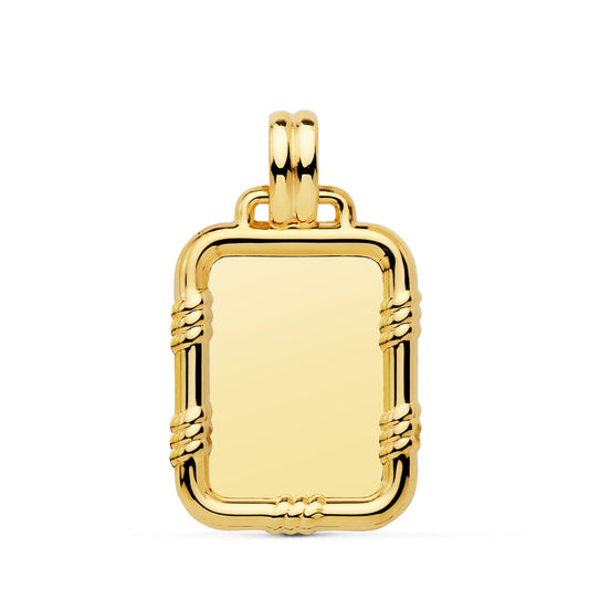 9K PLACA CHAPA ORO AMARILLO BRILLO CON BORDE 26X18 MM