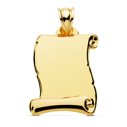 9K PLACA CHAPA COLGANTE PERGAMINO ORO AMARILLO LISO 30X25 MM