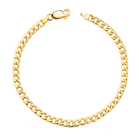 18K PULSERA ORO AMARILLO BARBADA PLANA HUECA LARGO: 19CM