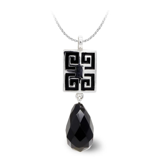 18K COLGANTE ORO BLANCO ONIX PERA