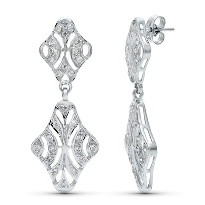 18K PENDIENTES ORO BLANCO DOBLE CUERPO JUEGO NOVIA CIRCONITA 40X15 MM PRESION