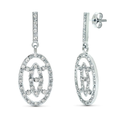 18K PENDIENTES DOS CUERPOS ORO BLANCO JUEGO NOVIA 38X14 MM PRESION