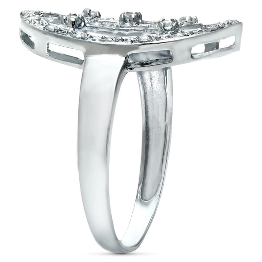 18K SORTIJA ORO BLANCO MOTIVO LANZADERA 21X14 MM CON CIRCONITAS. ANCHO: 21 MM