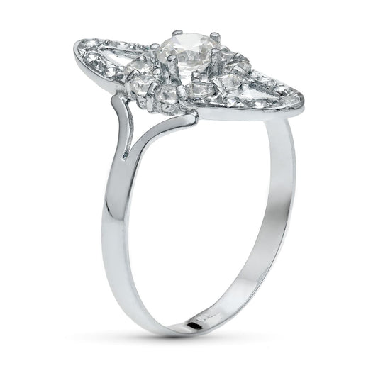 18K SORTIJA ORO BLANCO MOTIVO CALADO 20X9 MM CON CIRCONITAS. ANCHO: 20 MM