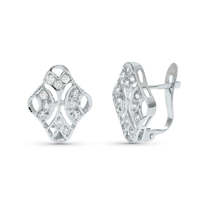 18K PENDIENTES ORO BLANCO JUEGO NOVIA CIRCONITA 15X10 MM CIERRE CATALAN