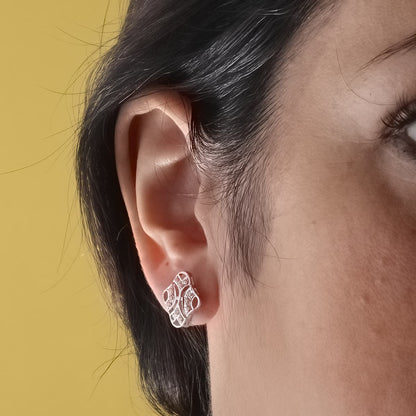 18K PENDIENTES ORO BLANCO JUEGO NOVIA CIRCONITA 15X10 MM CIERRE CATALAN
