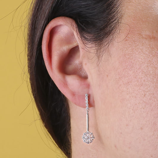 18K PENDIENTES ORO BLANCO DOS CUERPOS JUEGO DE NOVIAS CIRCONITA 33X6 MM CIERRE PRESION