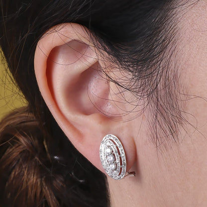 18K PENDIENTES ORO BLANCO JUEGO NOVIA CIRCONITA CIERRE OMEGA 18X10 MM OMEGA