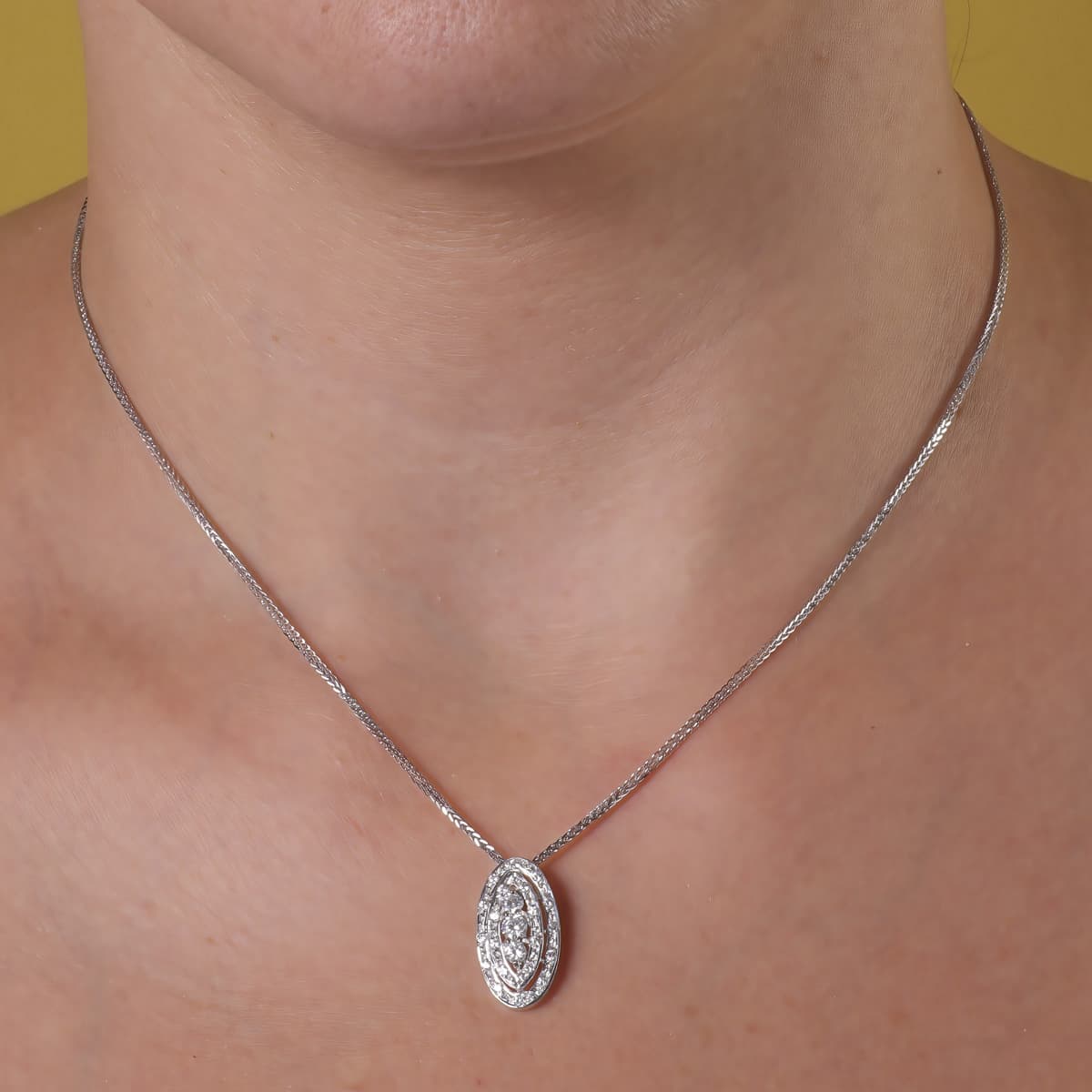 18K GARGANTILLA 45CM ORO BLANCO JUEGO NOVIA CIRCONITA MOTIVO OVAL 19X8 MM