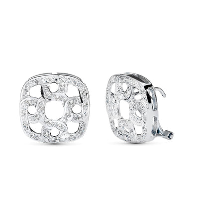 18K PENDIENTES ORO BLANCO JUEGO NOVIA 16X16 MM CIERRE OMEGA