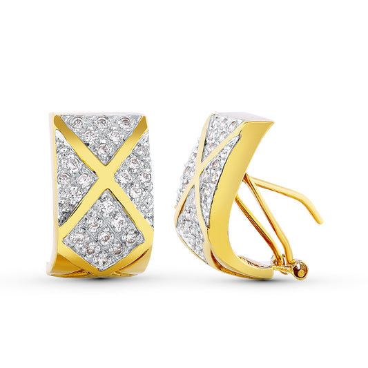 18K PENDIENTES BICOLOR CIRCONITA CIERRE OMEGA