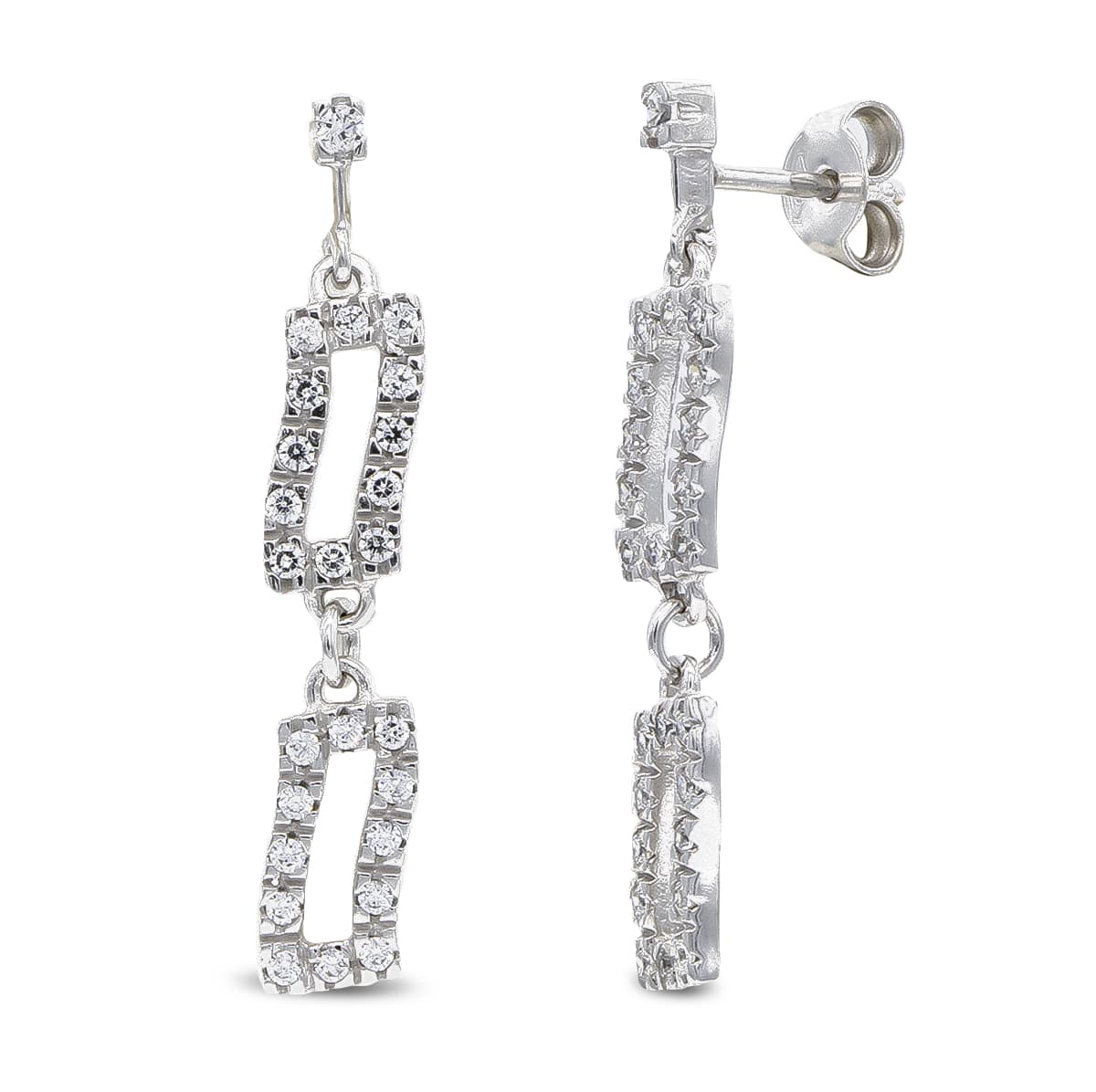18K PENDIENTES ORO BLANCO LARGOS Y CIRCONITA CIERRE PRESION