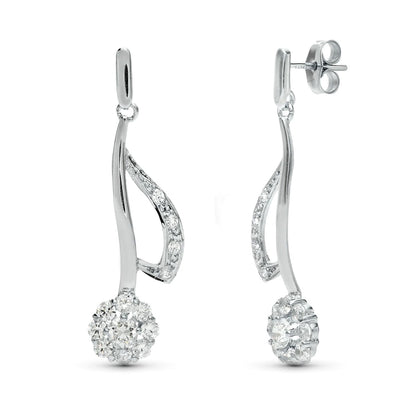 18K PENDIENTES ORO BLANCO JUEGO NOVIA LARGOS CUAJO 35X11 MM CIERRE PRESION