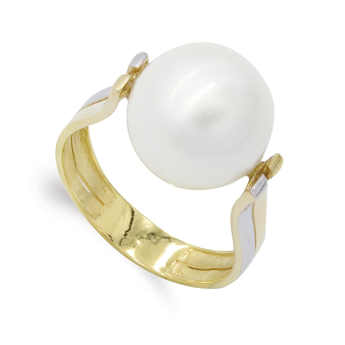 18K SORTIJA ORO BICOLOR CON PERLA REDONDA DE 12 MM