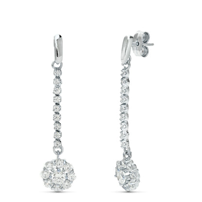 18K PENDIENTES ORO BLANCO JUEGO NOVIA PIÑA CIRCONITA 38X7 MM PRESION