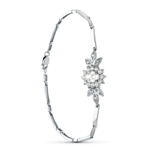 18K PULSERA ORO BLANCO JUEGO NOVIA CENTRO 8X6 MM CIRCONITA 19CM MOSQUETON