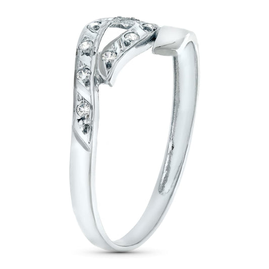 18K SORTIJA ORO BLANCO CRUZADA CON CIRCONITAS. ANCHO 7 MM